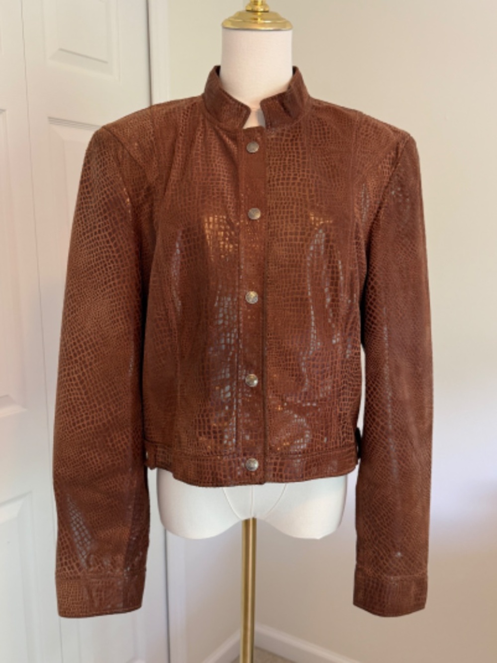 Double D Ranch Vintage Brown Croc Embossed Genuine Leather Jacket L